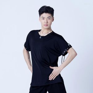 Stage Wear Men Latin Dance Practice Clothes Adult Short Sleeved Shirts Chacha Samba Ballroom Dancing Male Tops DN15282