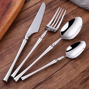 Dinnerware Sets 24PCS Silver Cutlery Set Upscale Restaurant Knife Fork Dinner Spoon Stainless Steel Tableware Bar Kitchen Home Party