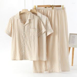 Mäns sömnkläder M-3XL Big Size Pyjamas Set Men Pyjama Summer Short Sleeve Trousers Clothes For Sleep Pure Cotton Home Suit