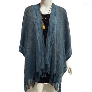 Scarves Qixi Autumn And Winter 2023 Europe America Cross Border Amazon Women's Striped Cape Tassel Cardigan Shawl Sweater