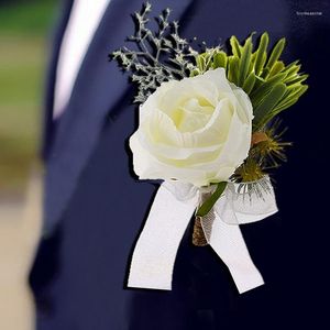 Dekorativa blommor elfenben vit rose handled corsage armbandsband armband för kvinnor brud brudtärna brudgum pin bröllop prom objekt