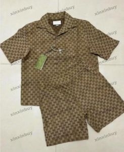 xinxinbuy Men designer Tee t shirt 23ss Conjuntos de tecido jacquard de letras duplas manga curta algodão feminino preto cáqui S-3XL