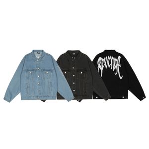 Mode långärmad män och kvinnors avslappnade blå tvättade denimjacka Revenges designer Jean Jackets Man Black