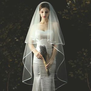 Bridal Veils Elegant Ribbon Edge Wedding 2023 Formell Women Ivory Church Accessories Velos de Novia 1,3m 2 Tier