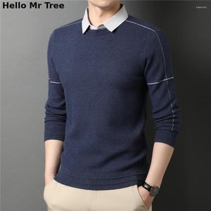 Men's Sweaters Twinset Pullover Men Autumn Winter Thick Warm Knitted Sweater Clothing Business Shirt Collar Two-Piece Dress