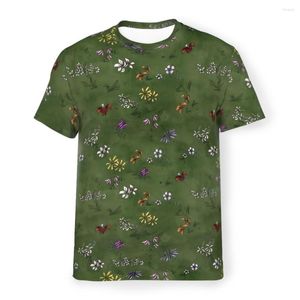 Herr t -skjortor blomma fält kaklat polyester tshirts inte svälter män style streetwear tunn skjorta o nacke