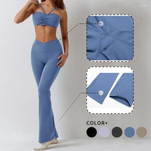 Active Pants WISRUNING Flared Leggings For Fitness With Push Up Sport Tights Women Cross High Waist Yoga Workout Sportswear Gym