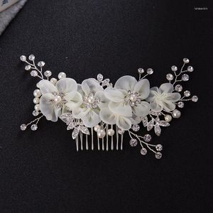 Hårklipp Vit blommakam Simulerade pärlor Hårnål Bröllopstävling Crown Floral pärlstift Tiaras brudsmycken för kvinnor