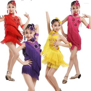 Стадия Wear Girls Sequints Tassels Соревнование по латинскому танцевальнику наряды современные бальные танцы детские костюмы танцевальная одежда
