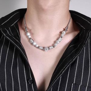 Chains European And American Men's Pearl Necklace Trend Skull Die Head Hip-hop Stainless Steel Couple Jewelry