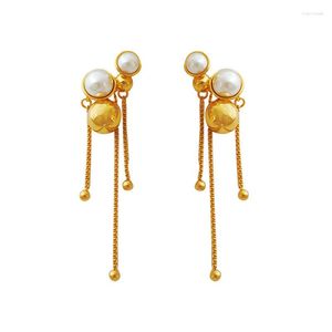 Stud Earrings Copper Plated True Gold S925 Silver Needle Fashion Style Pearl Long Tassel T950