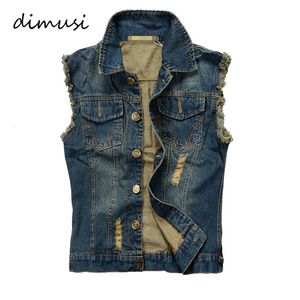 Gilet da uomo DIMUSI Summer Strappato Mens Denim Vest Canotta maschile Canotta jeans lavato Gilet uomo Cowboy Marca Hip Hop Giacca senza maniche 6XL YA564 230729