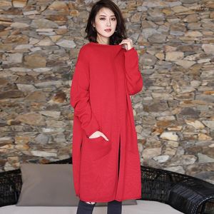 Swetry damskie-2023 Kobieta wiosna sukienka plus size swobodna wysokiej jakości moda M-Long Match Hem Split Sweter