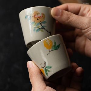 Tassen Untertassen 50 ml Keramik Teetasse Handgemachte Vintage Blume Gedruckt Chinesische Set Home Office Drinkware Teegeschirr Geschenk Taza Te