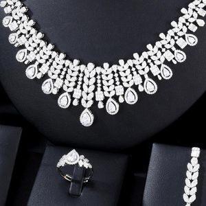 Necklace Earrings Set Missvikki 4PCS Jewelry 2023 Dubai Exclusive High Quality Luxury Full Cubic Zirconia African Turkish