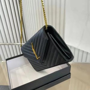 Designer Shoulder Bags Handbag Totes Women Fashion Cross Body Y-Shaped Envelope Bag Black Calfskin Classic diagonal Stripes quilted Chains
