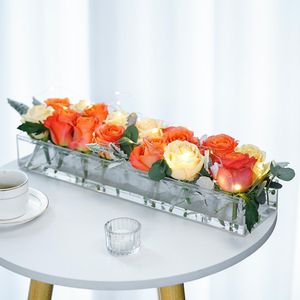 Vasen, transparent, rechteckig, Acryl, Blumenvase, Mittelstück, durchsichtig, lang, modern, dekorative Vasen, Hochzeit, Zuhause, Zimmer, Tischdekoration 230728