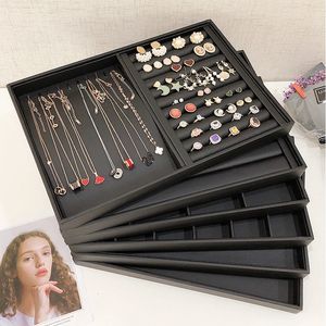 Jewelry Stand Classic Black PU Leather Jewelry Disply Jewellery Organizer Hairpin Storage Box Necklace Ring Earring Holder Jewelry Tray Series 230728