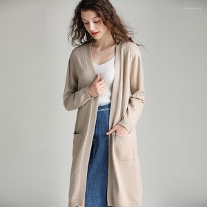 Kvinnors stickor Cashmere Cardigans 2023 Stil för hösten och vinter Casual Long Sticked Cardigan Women Sweater Coat V-Neck
