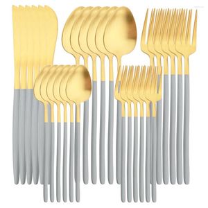 Dinnerware Sets 30pcs 304 Stainless Steel Cutlery Kitchen High Quality Matte Tableware Dinner Knife Fork Spoons Silverware Set