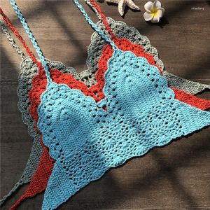 Damen Tanks Sexy Bikini Crop Top Frauen Häkeln Boho Strand Camisoles Bralette Neckholder Cami Strick-BH Rückenfrei Beachwear Tank