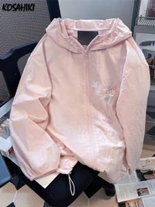 Giacche da donna Pink Cartoon Kawaii Ricamo Giacche Protezione solare Donna Estate Manica lunga Cappotti Casual Allentato All Match Y2k Estetica Hoodei 230728