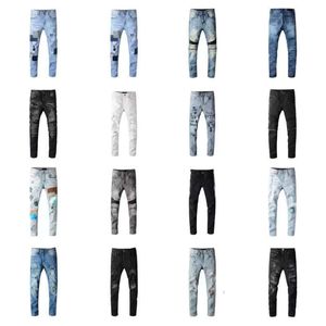 2023 Designer Mens Jeans Hip-hop Moda Zipper Hole Wash Jean Pants Retro Rasgado Fold Ing Men Design Motorcycle Riding Cool Slim Pant432