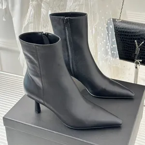 Lüks Avustralya Tasarımcı Kış Kadın Ayakkabı Cusp Fashion Saçlı Ayak Parçaları Bot Heels Potes Siyah Buzağı Deri Botlar Topuk Parti Elbise Pompalar Sivri Ayak Parçası