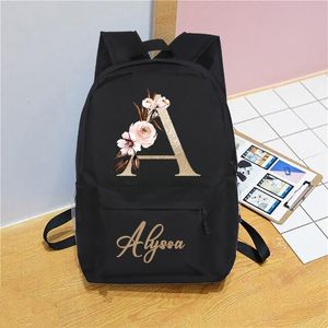 Mochilas Nome Personalizado Inicial Mochila com Design de Letras em Ouro Rosa Meninas Infantil Berçário Infantil Mochila Pré Escolar Mochila Mochila Escolar 230729