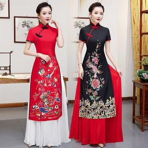 Etnik Giyim Vietnam Kadın Ao Dai Elegant Phoenix Çin tarzı Cheongsam Vintage Festival Düğün Akşam Qipao Elbise Traditio282U