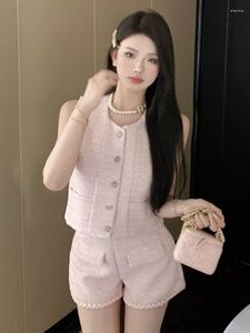 Women's Tracksuits High Quality Sweet Chic Small Fragrance Tweed Two Piece Set Women Vest Jacket Coat Short Sets French Fashion 2 Pant