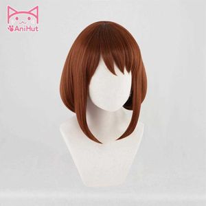 Anihutochako uraraka peruk boku no kahraman akademisi cosplay sentetik kırmızı kısa anime benim ochaco y0913268d