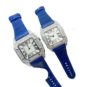 Top Fashoin Hommes Montres Femmes Montre Quartz Mouvement En Acier Inoxydable Glacé Cas Montre-Bracelet Bracelet En Cuir Amant Montres-Bracelets302u