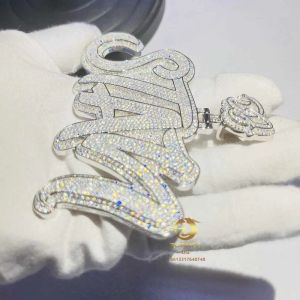 Gioielli Hip Hop Bling Moissanite Diamond Personal Solid Silver Man Made Long Custom Name Iced Out Pendant