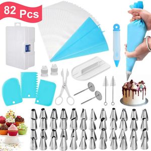 82 pezzi Set di punte per tubazioni di glassa con scatola di immagazzinaggio Kit di accessori per la decorazione di torte Ugelli per glassa Sacchetti di pasticceria per pasticceria Smoother 201023225N