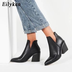 Boots Eilyken Осенью зимние повседневные западные ковбойские сапоги Women Snake Cowgirl Boonties Short Cossacks Botas High Heels Shoes 230728