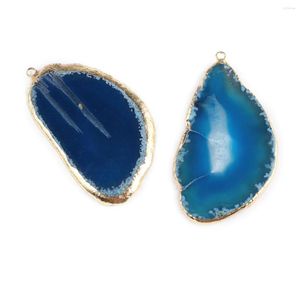 Pendant Necklaces Natural Stone Pendants Irregular Gold Plated Blue Agate High Quality For Jewelry Making Diy Women Necklace Party Crafts