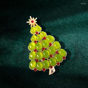 Brooches Green Opal Tree Brooch For Women Christmas Pin Clothes Accessories Charm Luxury Jewelry Gifts