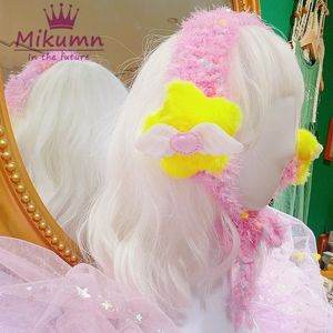 Headwear Acessórios de Cabelo Harajuku Girls Azul Bege Rosa Tiaras De Malha Y2K Estética Kawaii Pelúcia Asas De Estrela Protetores de Ouvido Faixas de Cabelo Acessório Quente 230729