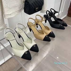 designer pointed toe catwalk sandals womens Leather Black white brown After strappy hollow out shoes ladys Covered toe sexy Shallow