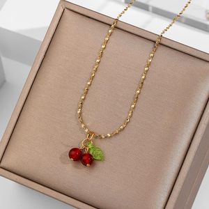 Collane con ciondolo Calzolaio Bella collana di frutti di ciliegio Gioielli per studenti di moda in acciaio inossidabile per ragazze Regalo da donna