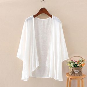 Women's Knits Fashion Cardigans Solid Summer Blouse Women Causal Long Sleeve Thin Top Chiffon Sunscreen Protective Shirt Female Kimono Cape