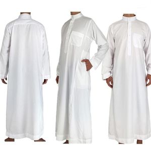 White Long Sleeve Islamic Men Clothing Jubba Thobe Abaya Dubai Saudi Arabia Traditional Ramadan Eid Arab Robes301c