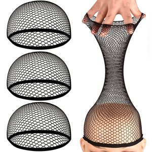 Wig Caps 24pcs/Lot Fishnet Wig Cap Elastic Weaving Hair Net with Open End Stretchy Stocking Mesh Net For Women Girls Men Black 230729