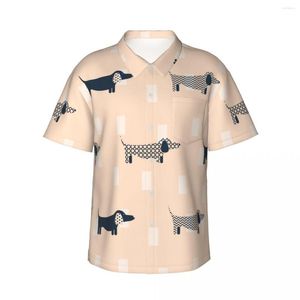 Men's Casual Shirts Shirt Dachshund Dog Scandinavian Pattern Short Sleeve Summer Men Turn-down Collar Button Clothing