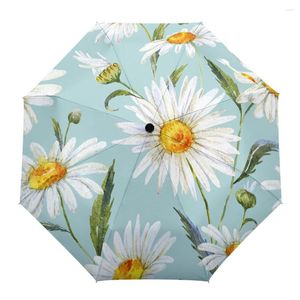 Guarda-chuva Daisy Pintura em aquarela Guarda-chuva totalmente automático para crianças ao ar livre adultos impresso dobrável oito fios