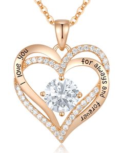 CDE Forever Love Heart Pendant Necklaces for Women 925 Sterling Silver with Birthstone Zirconia, Jewelry Gift for Women Mom Girlfriend Girls Her D43253