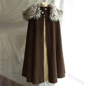 Men's Medieval Costume Cloak Winter Fur Collar Larp Viking Cosplay Cape coat High Quality Gothic Women Halloween Y0913237o