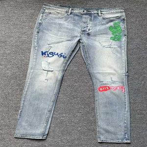 2023 KUSBI Jeans Designers Pants KSB Men's Spring/Summer Washed slitna med hål Slim Montering Stretch 30-40Vi55