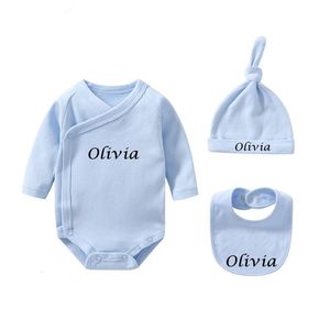 Girl's Dresses Custom Name Baby Suit Clothes Personalized Onesie Hat Bibs Set Birthday Party Shower Baptism Gifts 230728